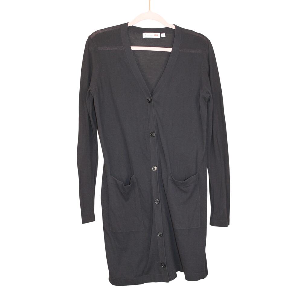 Tomas Maier Uni Qlo Black Lightweight Semi Sheer Long Sleeve Cardigan Size M‎